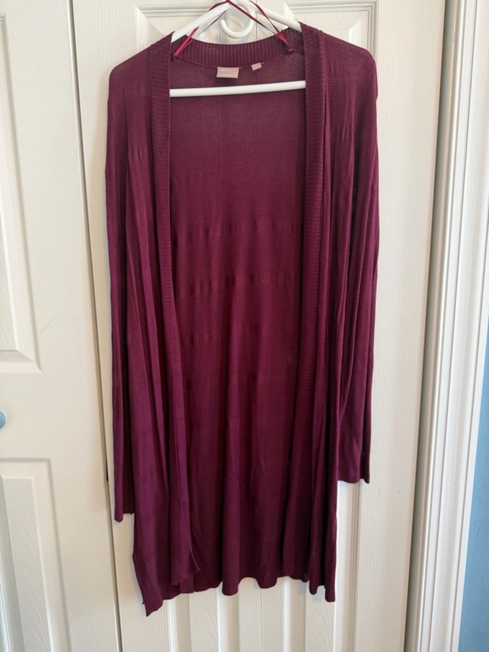 Long Open-Front Cardigan Sweater in Wine